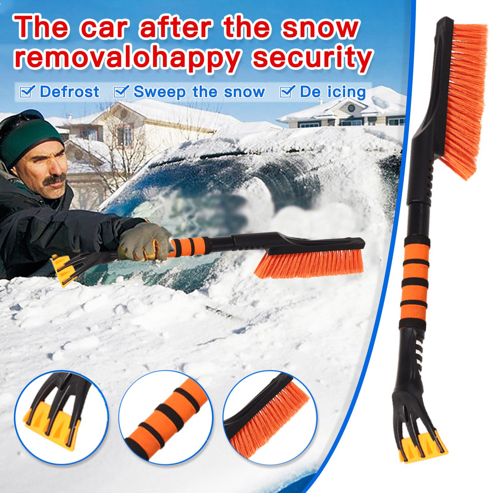 Lingouzi 2 in Car Windshield Ice Scraper, Snow Brush for Car, Snow Scraper  with Brush Extendable, Car Window Scraper for Snow and Ice, for SUV